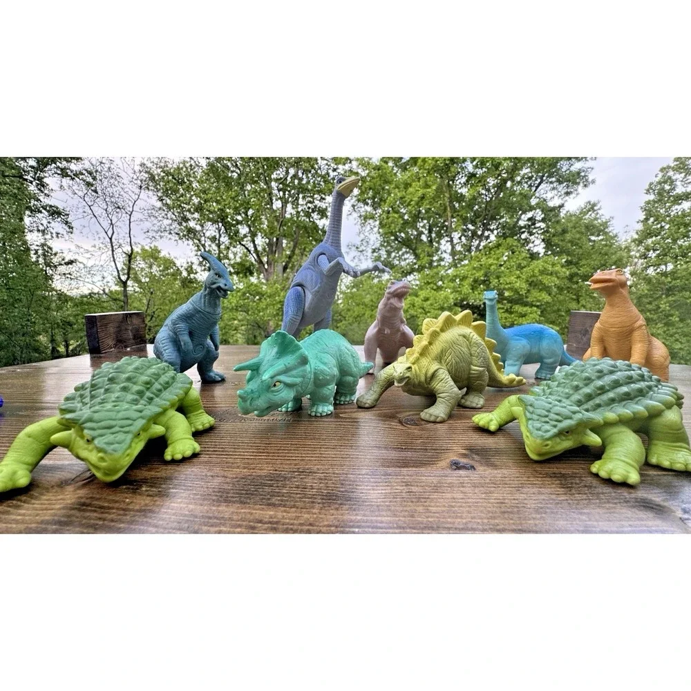 Vintage Playskool Dinosaur Toy Lot 9 Figures 1988 T Rex Stegosaurus Set